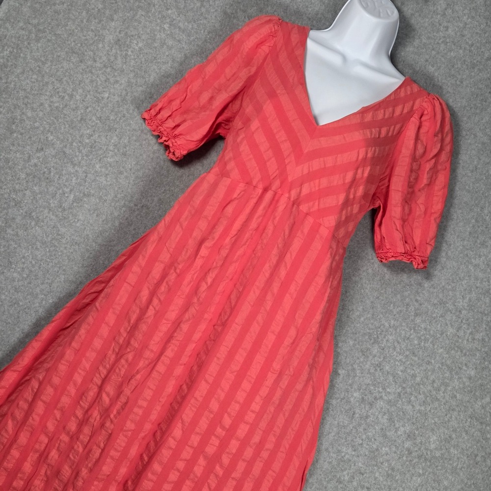 The Nines by Hatch Women Small Maternity‎ Midi Dress Coral Smocked Puff Sleeve